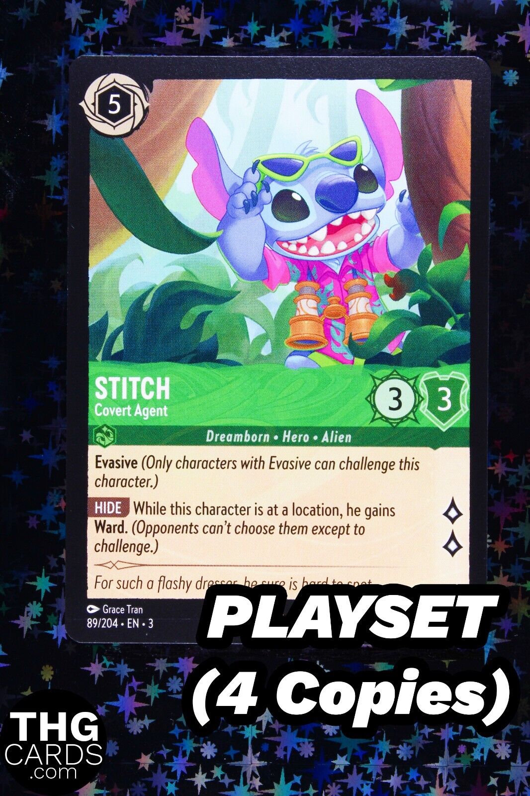 Stitch, Covert Agent 89/204 Rare Lorcana Card EN 3 PLAYSET