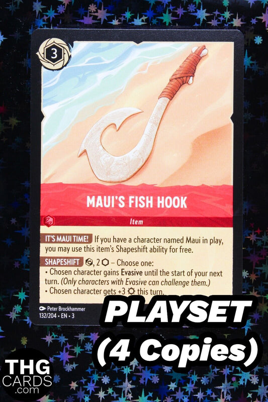 Maui's Fish Hook 132/204 Rare Lorcana Card EN3 PLAYSET