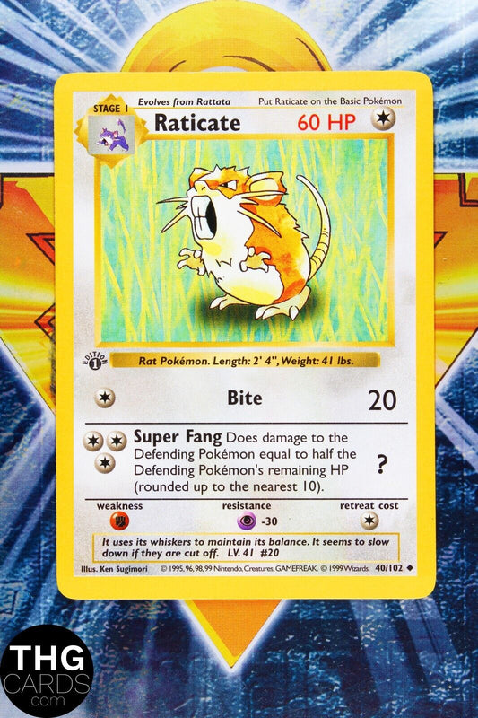 Raticate 40/102 1st Edition Shadowless Uncommon Base Set Pokemon Card