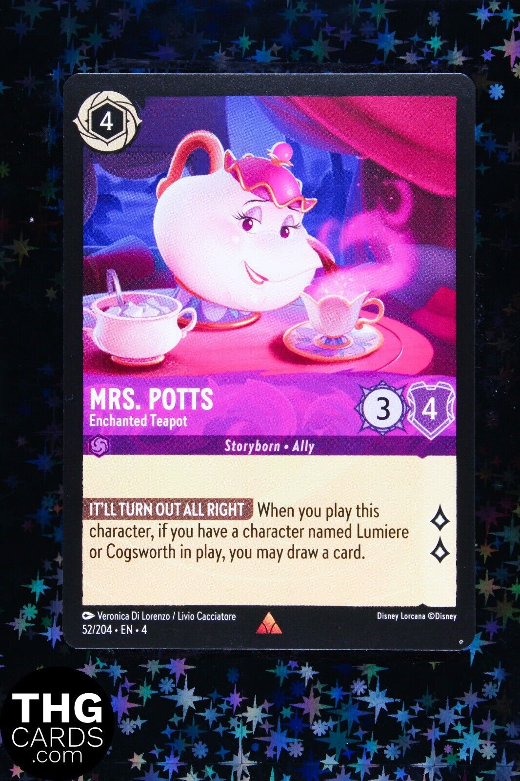 Mrs. Potts, Enchanted Teapot 52/204 Rare Lorcana Card EN 4