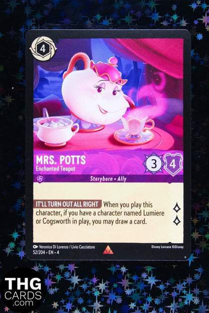 Mrs. Potts, Enchanted Teapot 52/204 Rare Lorcana Card EN 4