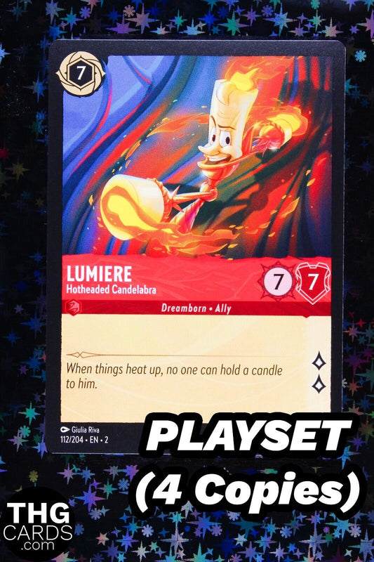 Lumiere, Hotheaded Candelabra 112/204 Rare Lorcana Card EN 2 PLAYSET