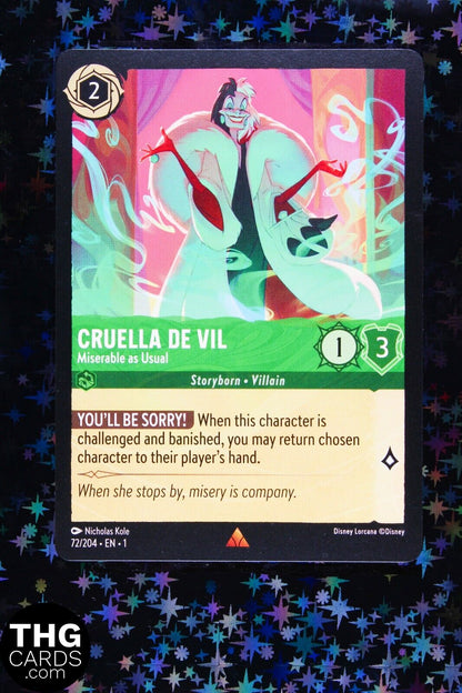 Cruella De Vil, Miserable as Usual 72/204 Rare Lorcana Card EN 1