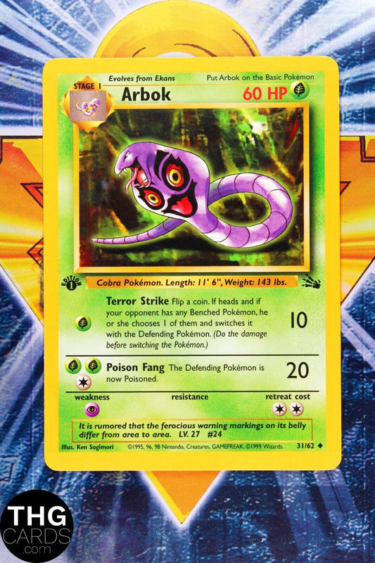 Arbok 31/62 1st Edition Uncommon Fossil Pokemon Card