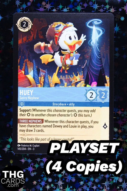 Huey, Savvy Nephew 145/204 Rare Lorcana Card EN 3 PLAYSET