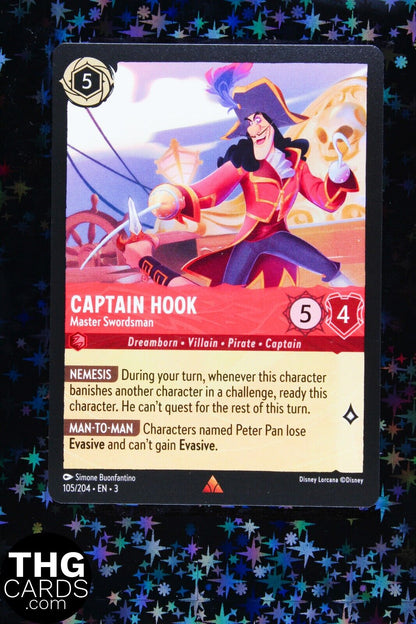 Captain Hook, Master Swordsman 105/204 Rare Lorcana Card EN3