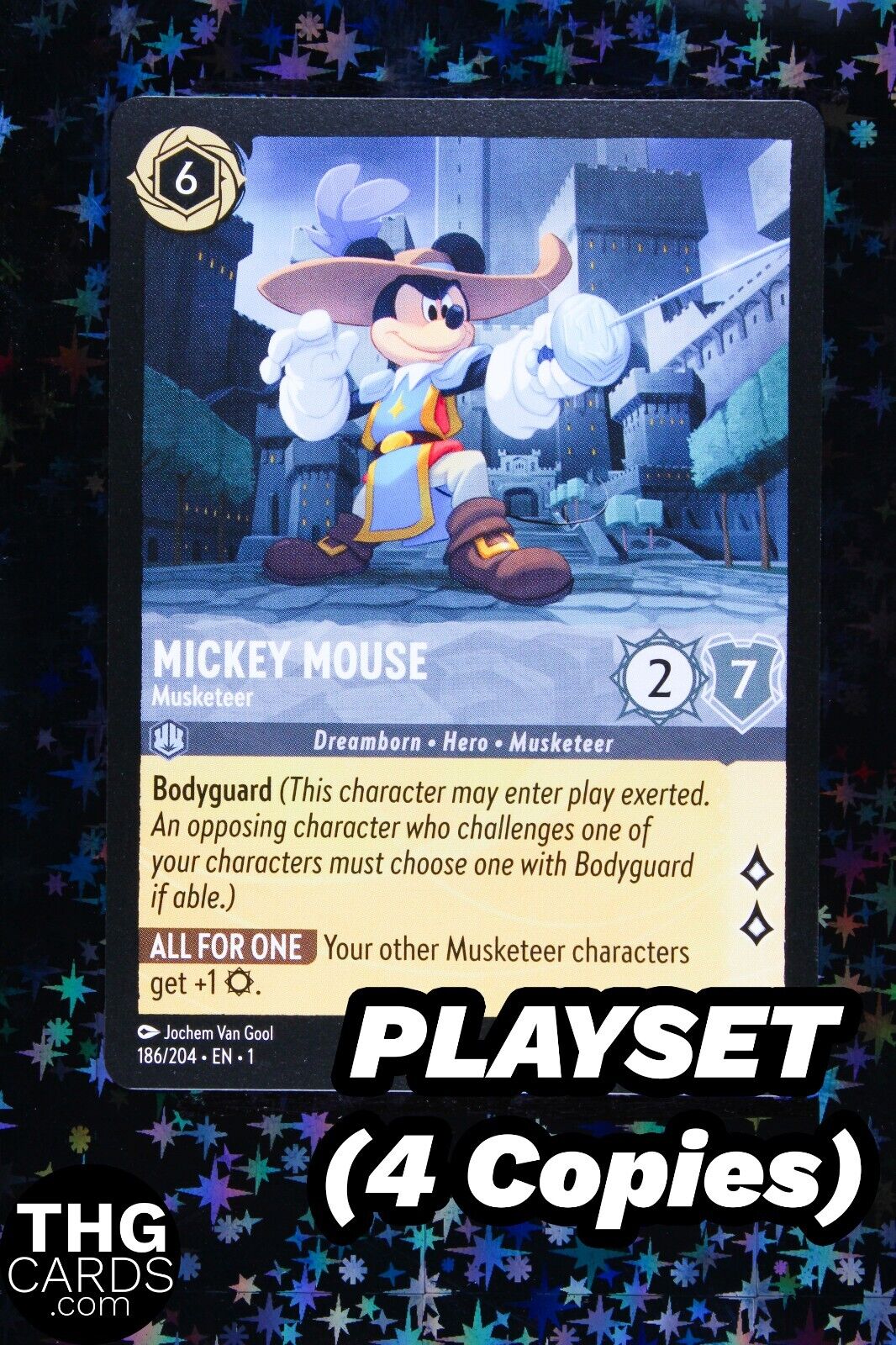 Mickey Mouse, Musketeer 186/204 Rare Lorcana Card EN 1 PLAYSET