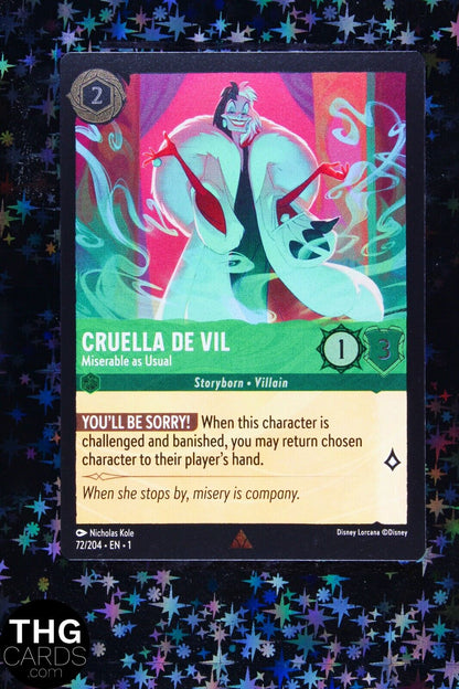 Cruella De Vil, Miserable as Usual 72/204 Rare Foil Lorcana Card EN 1