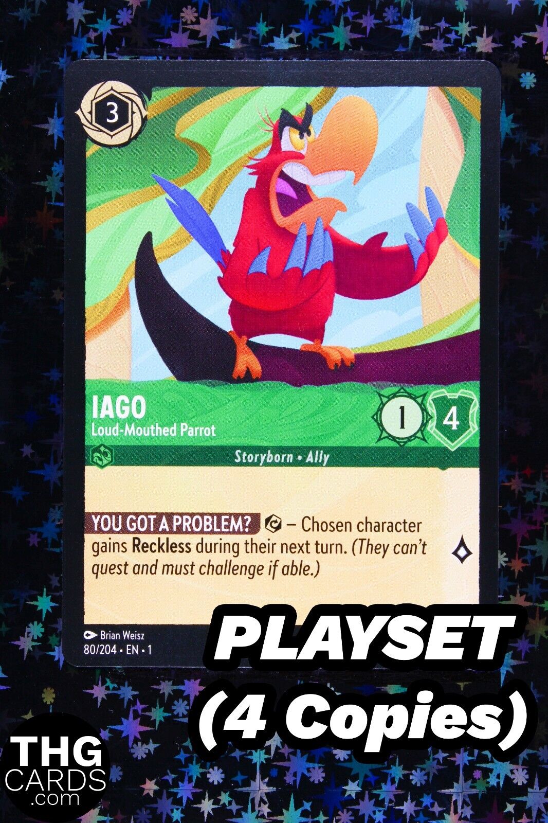 Iago, Loud-Mouthed Parrot 80/204 Rare Lorcana Card EN 1 PLAYSET