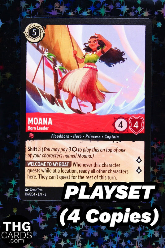 Moana, Born Leader 116/204 Rare Lorcana Card EN3 PLAYSET