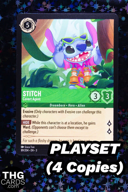 Stitch, Covert Agent 89/204 Rare Lorcana Card EN 3 PLAYSET