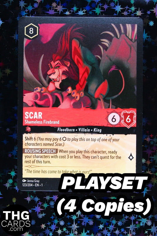 Scar, Shameless Firebrand 123/204 Rare Lorcana Card EN 1 PLAYSET