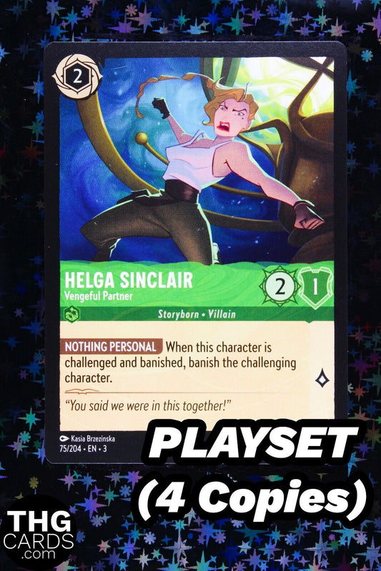 Helga Sinclair, Vengeful Partner 75/204 Rare Lorcana Card EN 3 PLAYSET