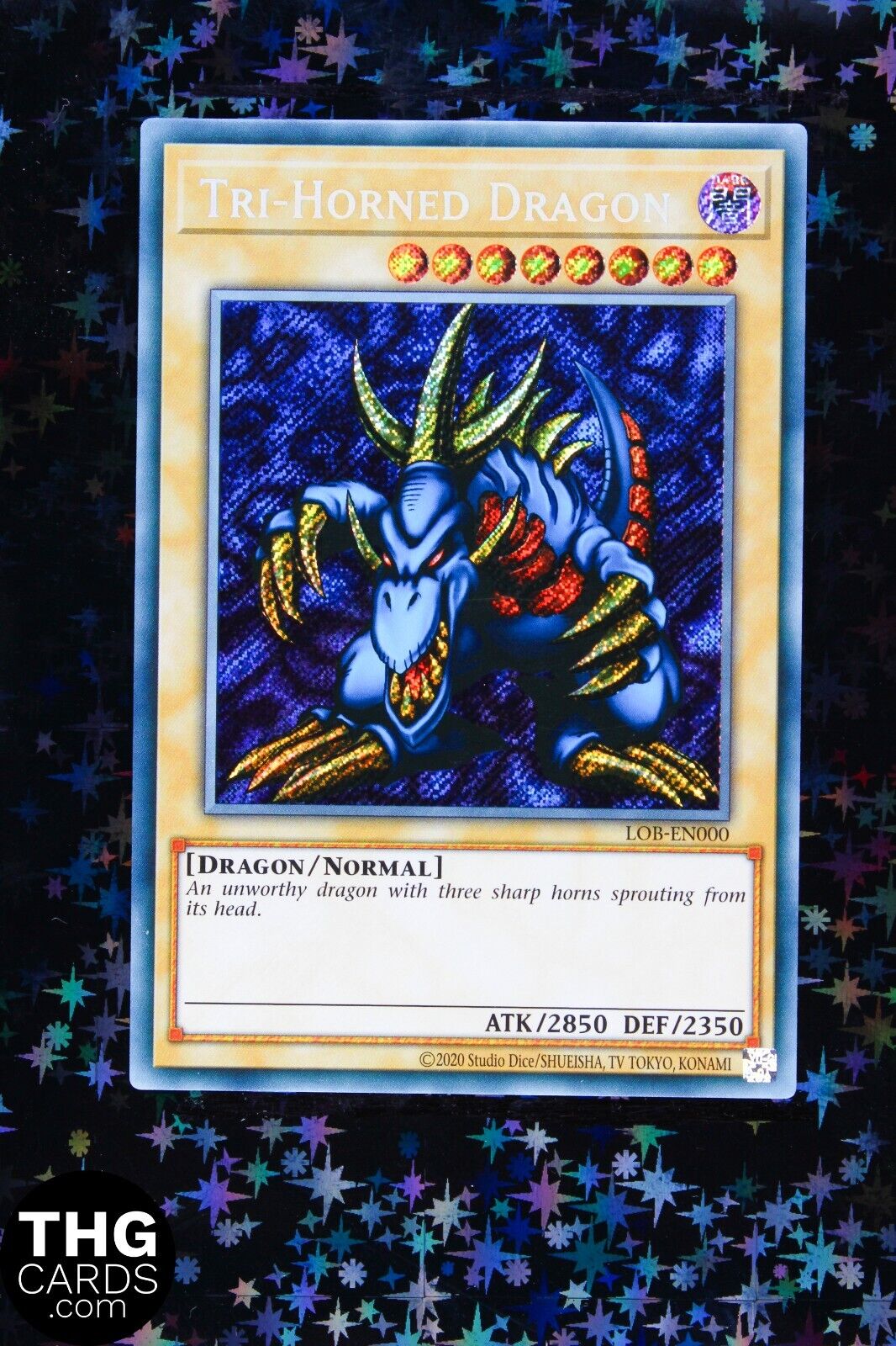 Tri-Horned Dragon LOB-EN000 Secret Rare Yugioh Card 25th An