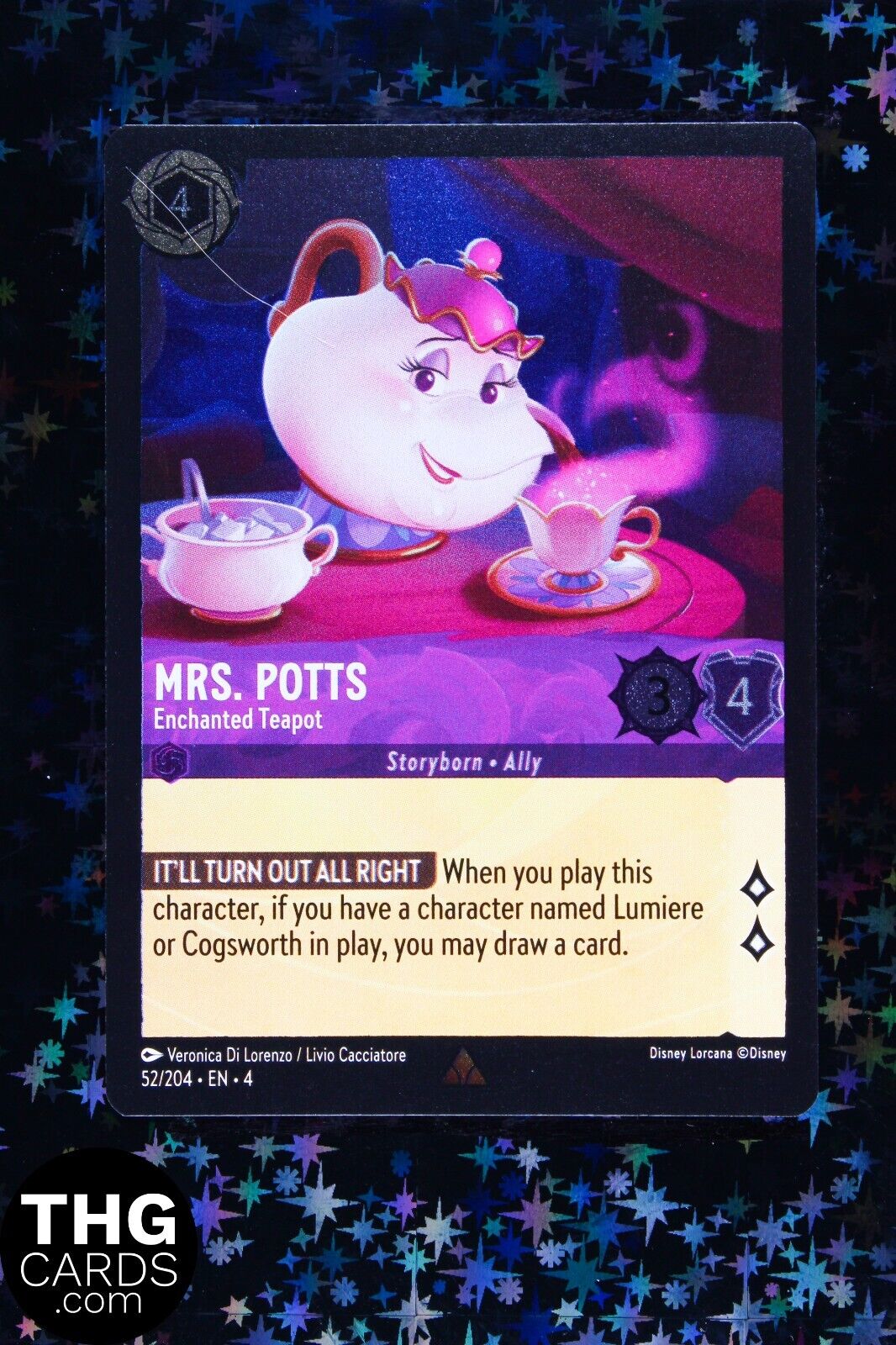 Mrs. Potts, Enchanted Teapot 52/204 Foil Rare Lorcana Card EN 4