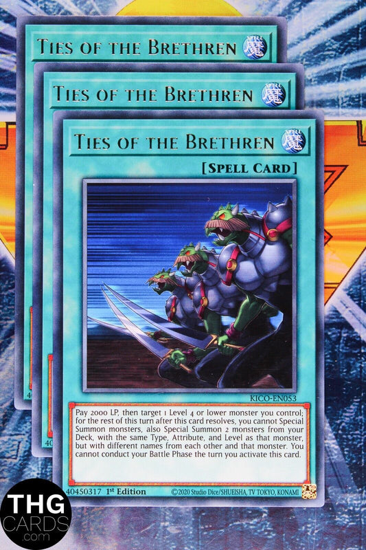 Ties of the Brethren KICO-EN053 1st Edition Rare Yugioh Card Playset